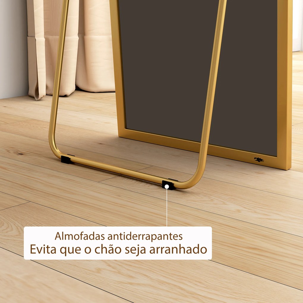 Espelho de Pé Espelho de Corpo Inteiro de Liga de Alumínio com 2 Formas de Utilização 50x161,5x2 cm Dourado