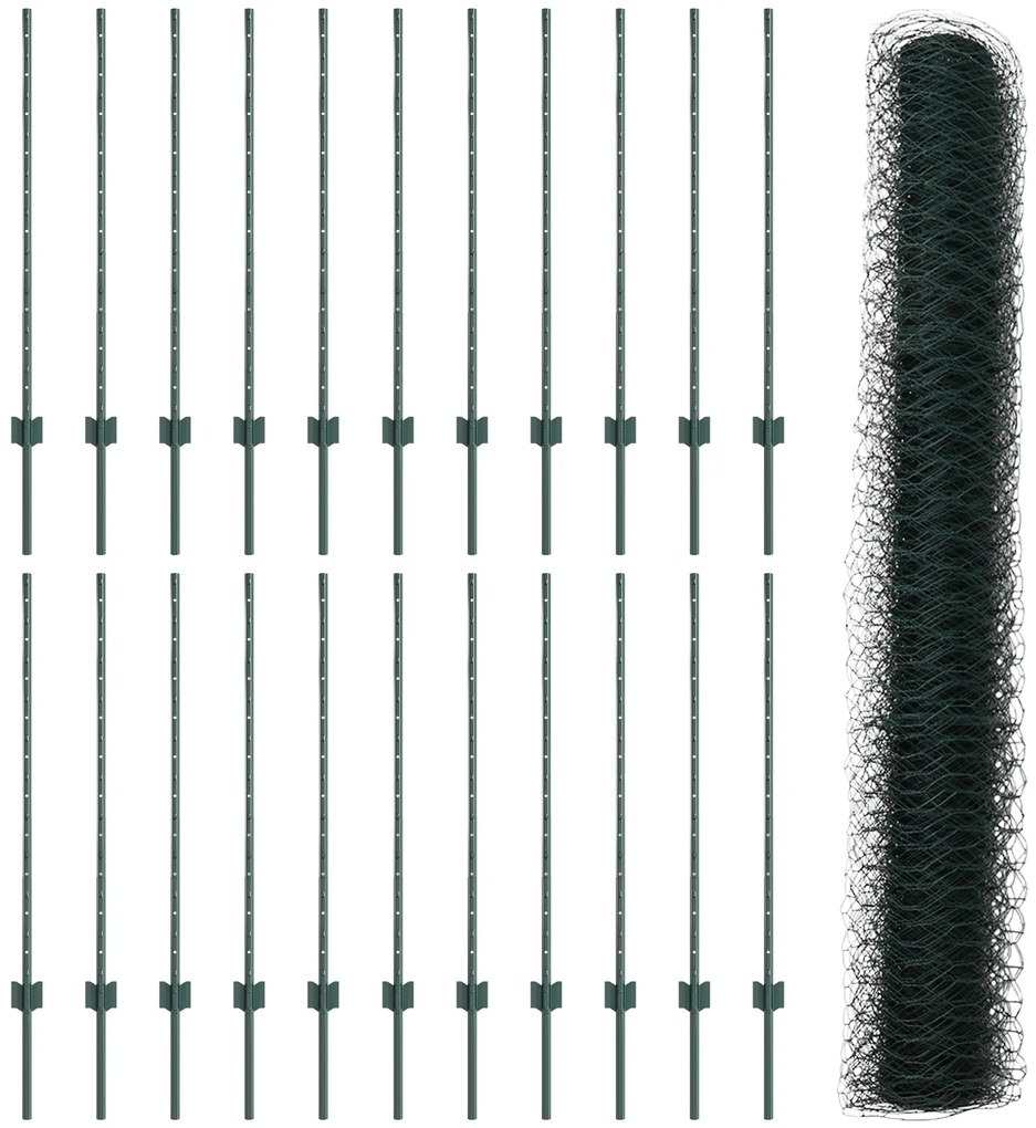 Postes de Cerca vidaXL 11 pcs Canal U Verde 100 cm Aço