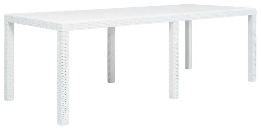 Mesa de jardim 220x90x72 cm plástico branco com aspeto de vime