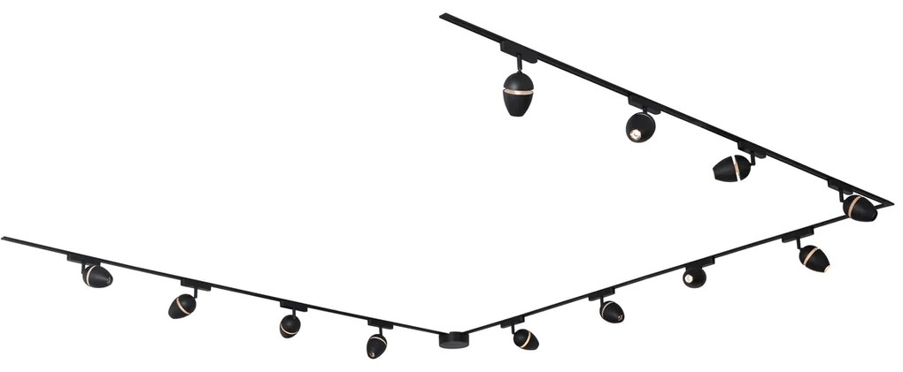 Sistema de iluminação de trilho moderno com 12 focos pretos monofásicos - Magnetic Eggy