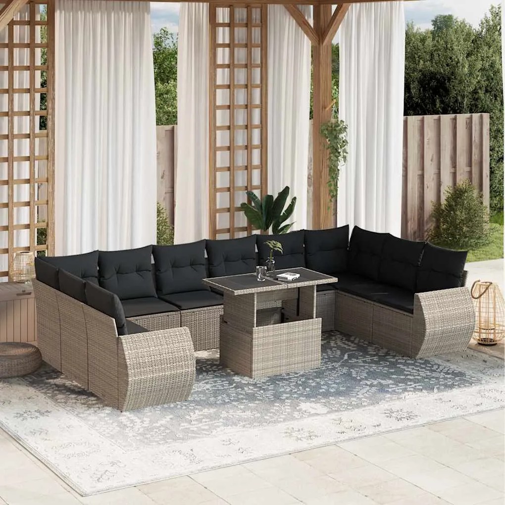 vidaXL 11 pcs conjunto sofás de jardim c/ almofadões vime PE cinzento