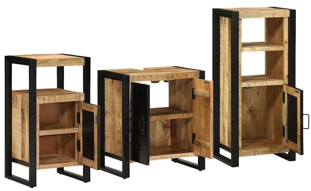 Conjunto de Móveis para Banheiro 3 pcs Madeira de manga maciça