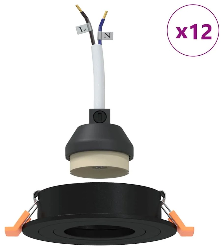 Spotlights Embutidos 12 pcs Redondos GU10 Preto Ø91 mm