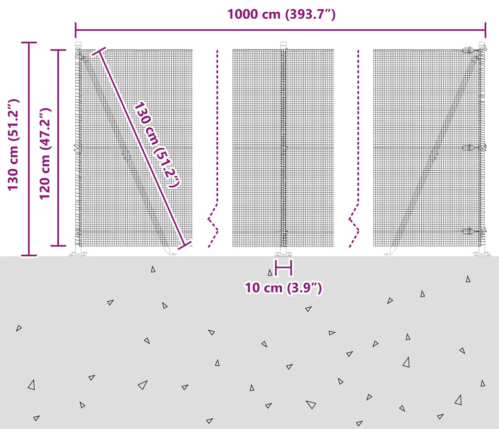 Cerca de Fio Soldado com 7 Postes Flangeados Cinza 1.2x10 m Aço