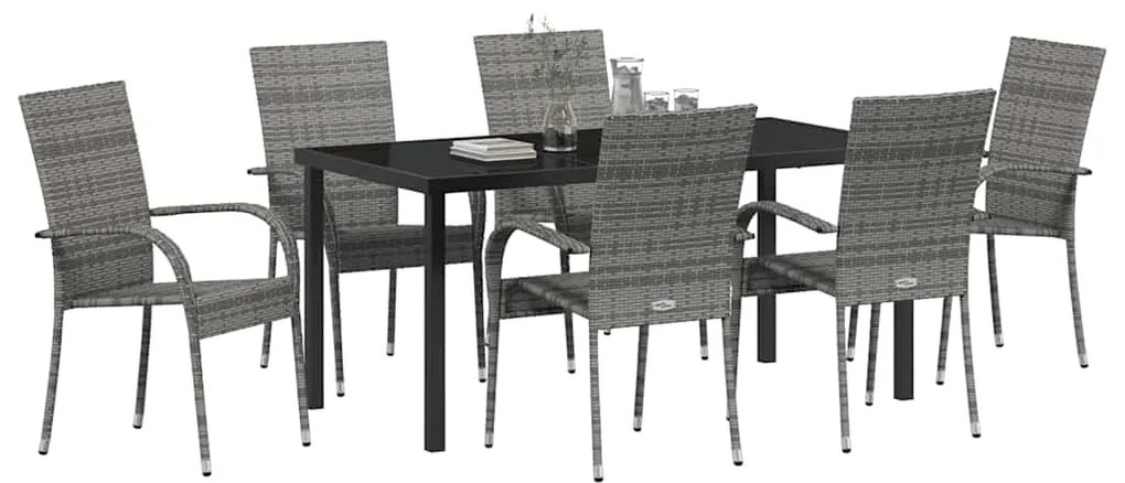 Conjunto de Jantar para Jardim 7 pcs Cinzento Rattan de PE