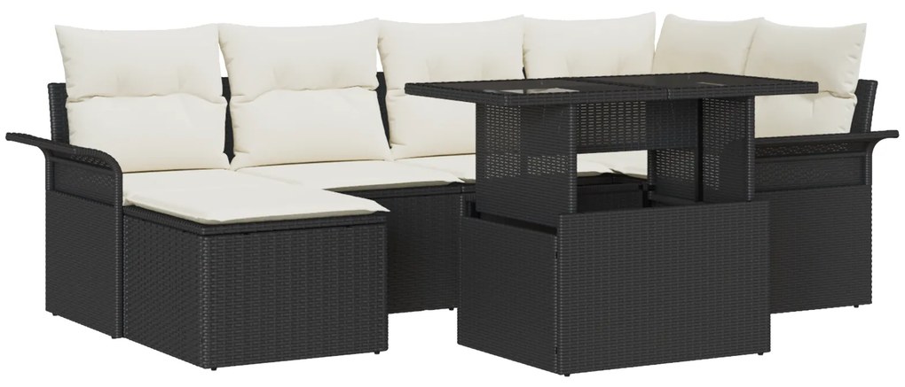 Conjunto de Sofá de Jardim vidaXL 7 Peças com Almofadas Preto Vime Pol