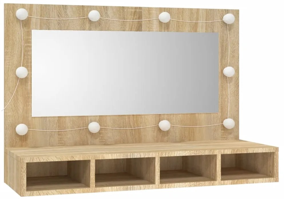 Armário espelhado com LED 90x31,5x62 cm carvalho sonoma