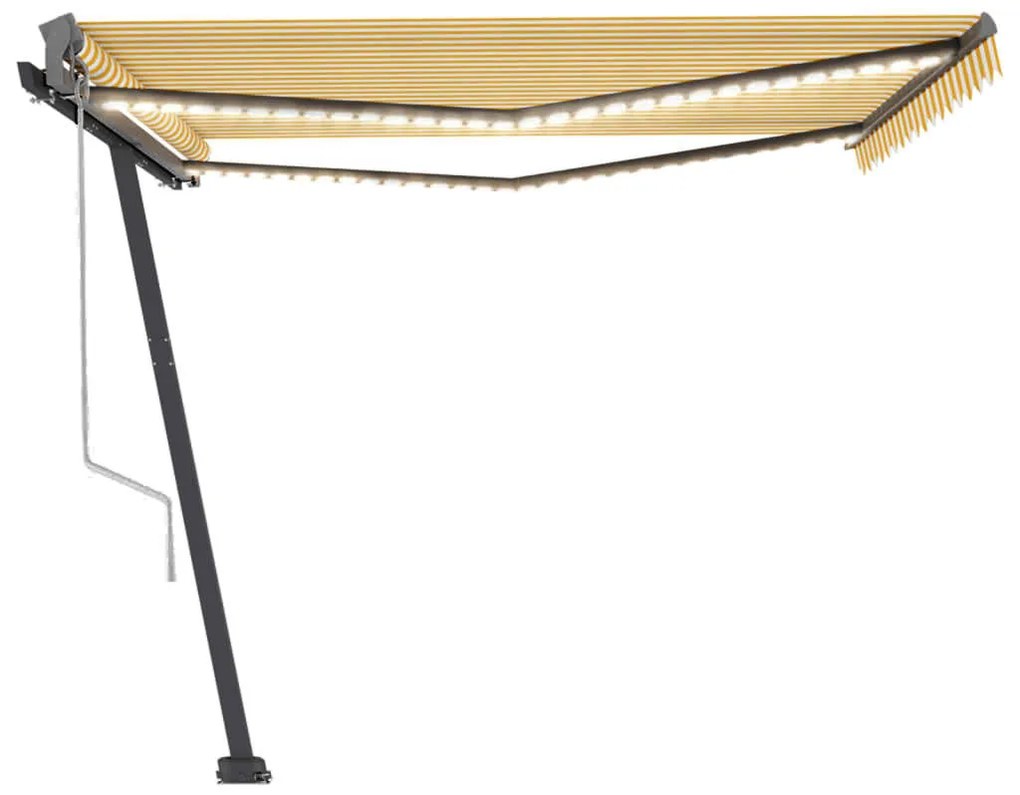 Toldo autom. LED e sensor de vento 450x300 cm amarelo/branco