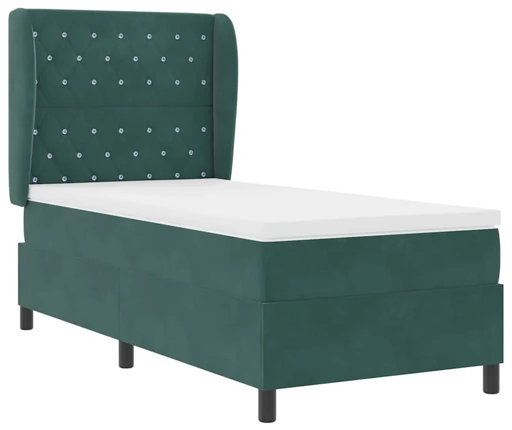 Cama Box com Colchão Verde Escuro - 90x200 cm em Veludo