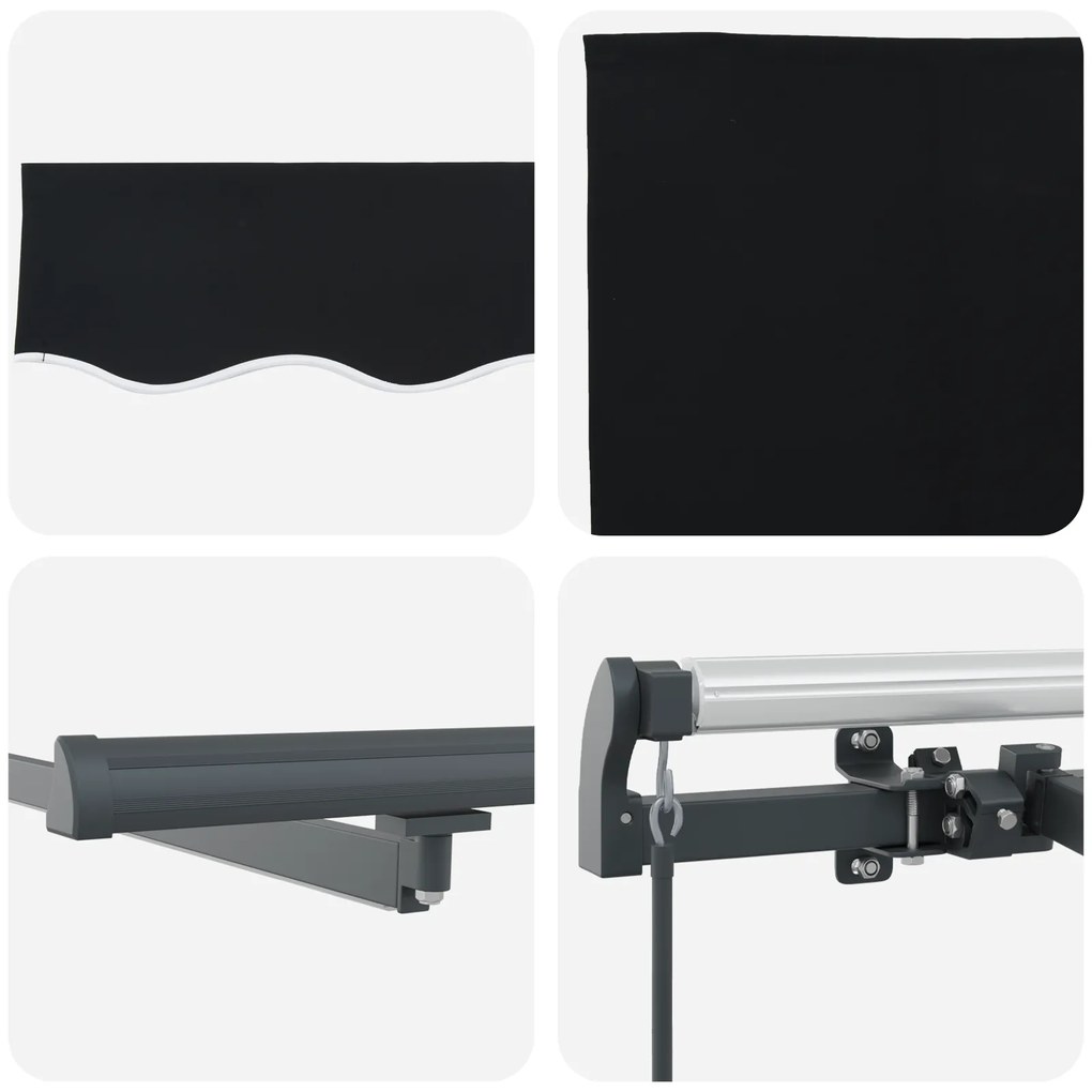 Toldo Retrátil Manual com LED Preto 600x350 cm