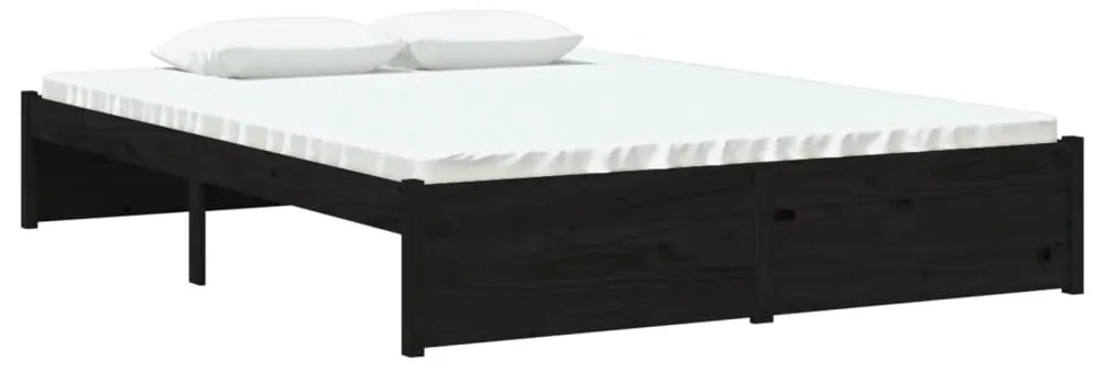 Estrutura de cama casal 135x190 cm madeira maciça preto