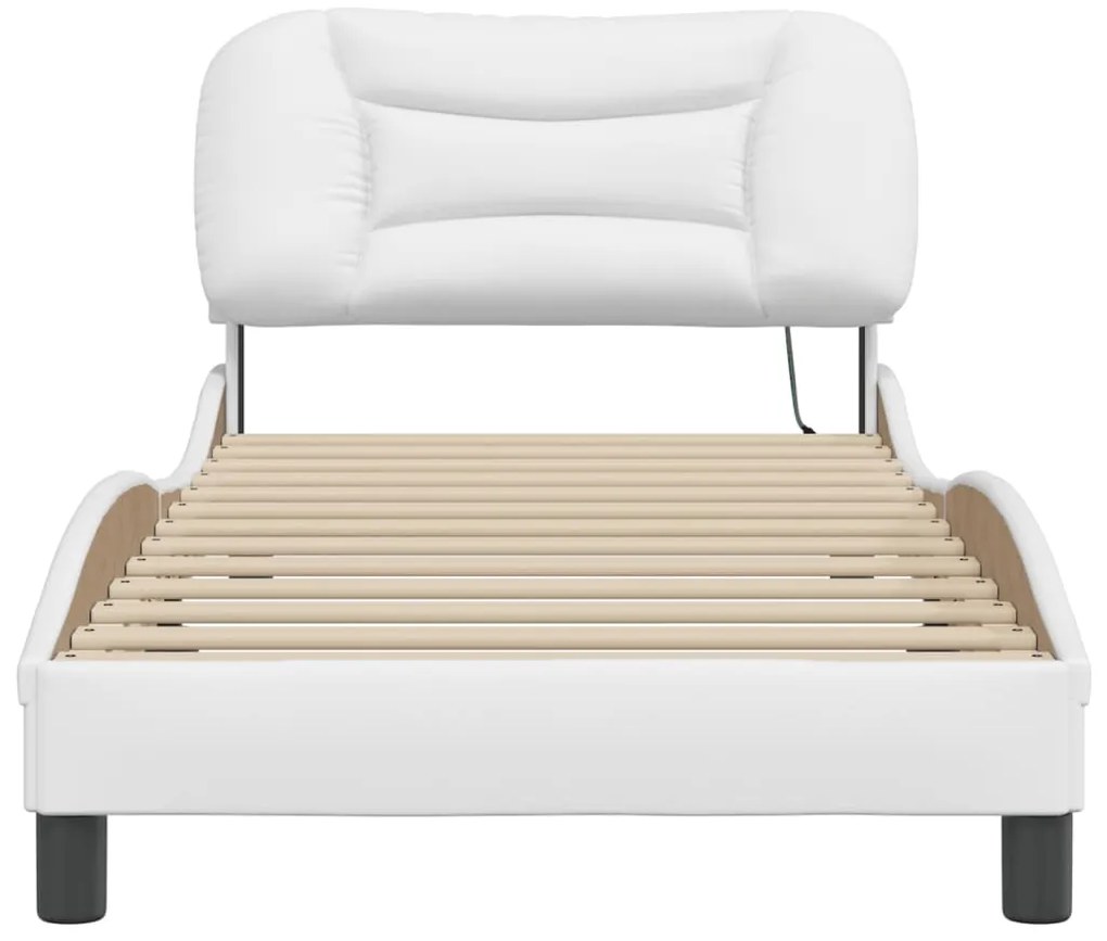 Estrutura de cama c/ luzes LED 80x200cm couro artificial branco