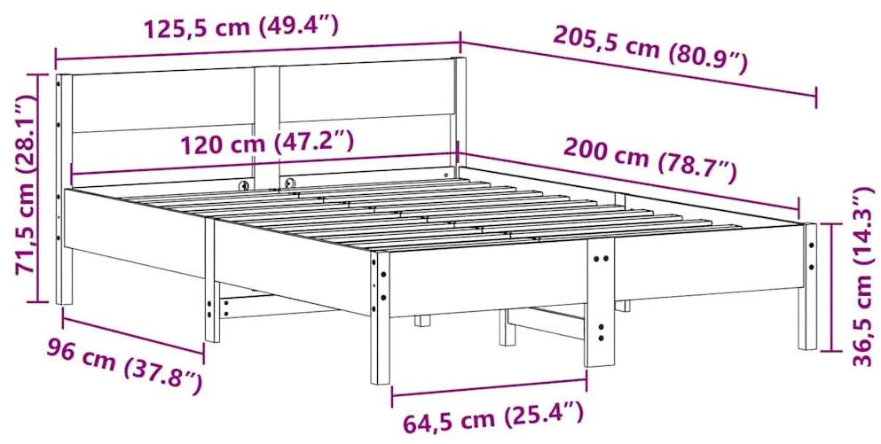 Cama sem colchão 120x200 cm madeira de pinho maciça branco
