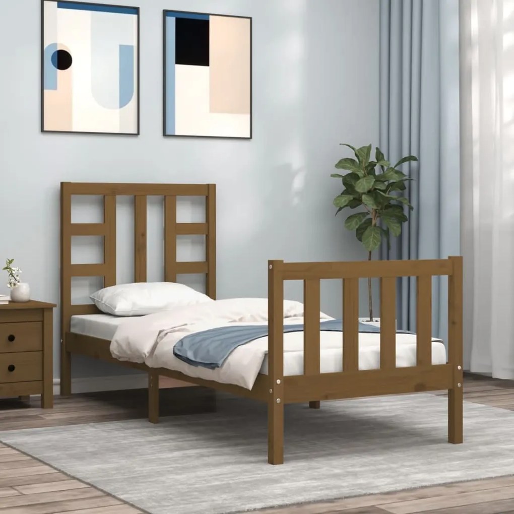 vidaXL Estrutura cama solteiro c/cabeceira madeira maciça castanho-mel