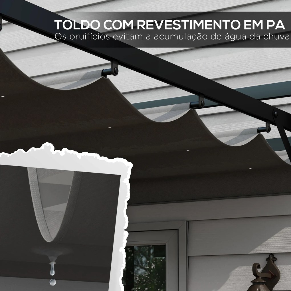 Outsunny Pérgola 3x4 Pérgola de Jardim com Teto Retrátil de Poliéster