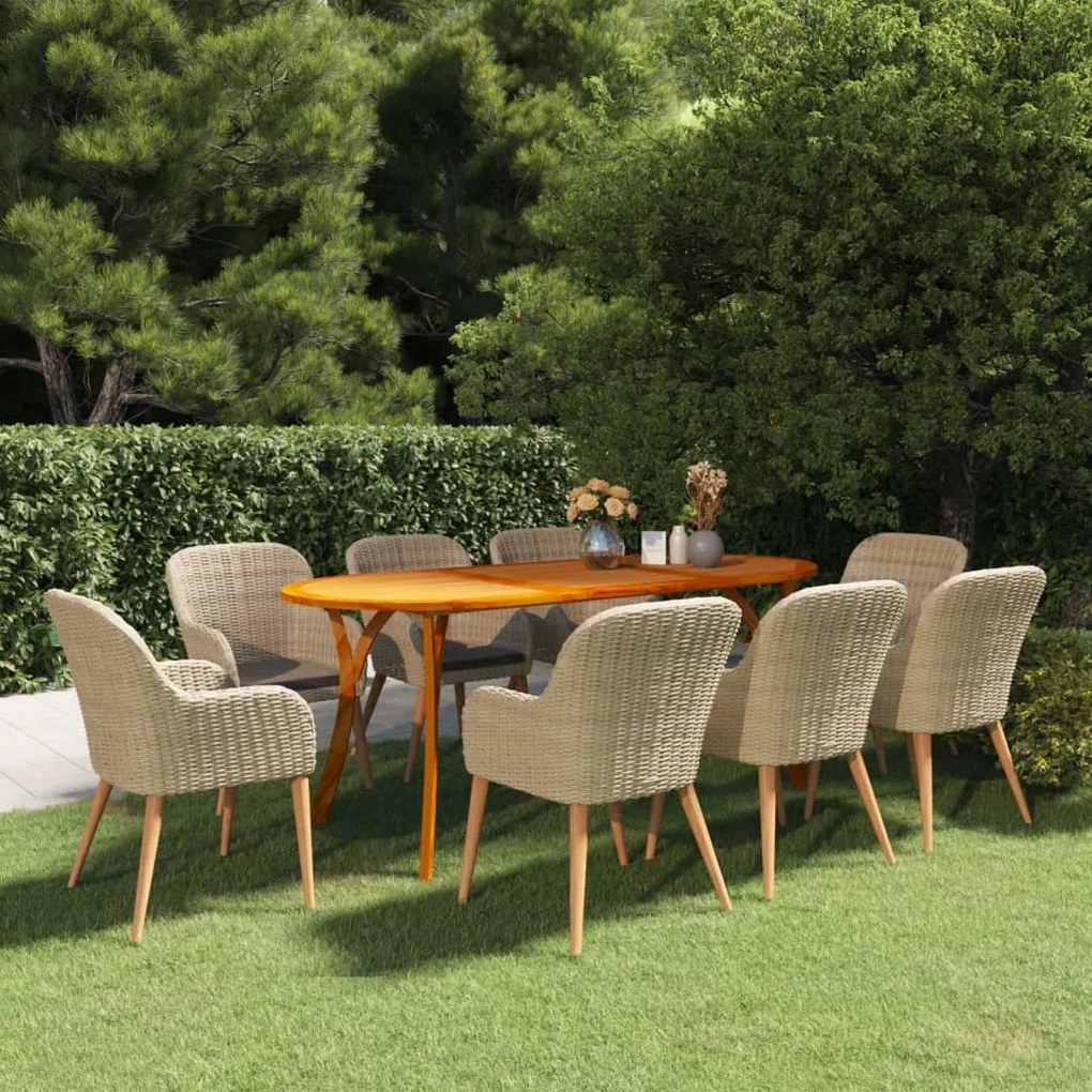 vidaXL 9 pcs conjunto de jantar para jardim castanho