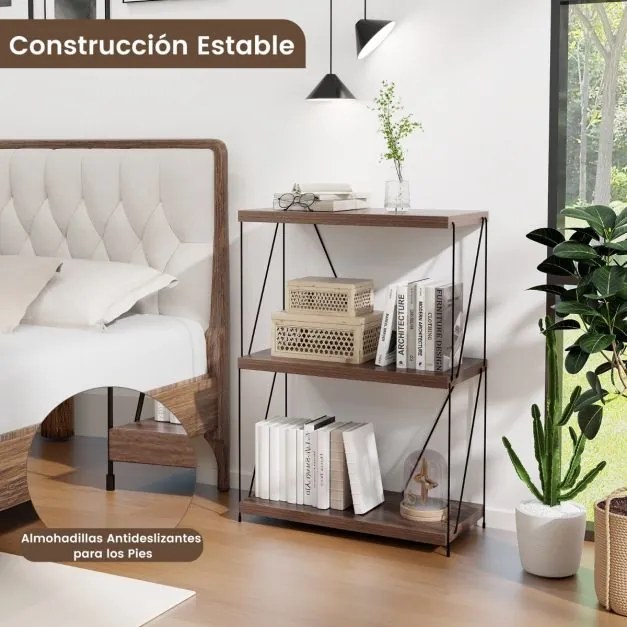 Estante multifunções de 3 níveis com estrutura metálica para arrumação doméstica Estante 61 x 85,5 cm Nogueira