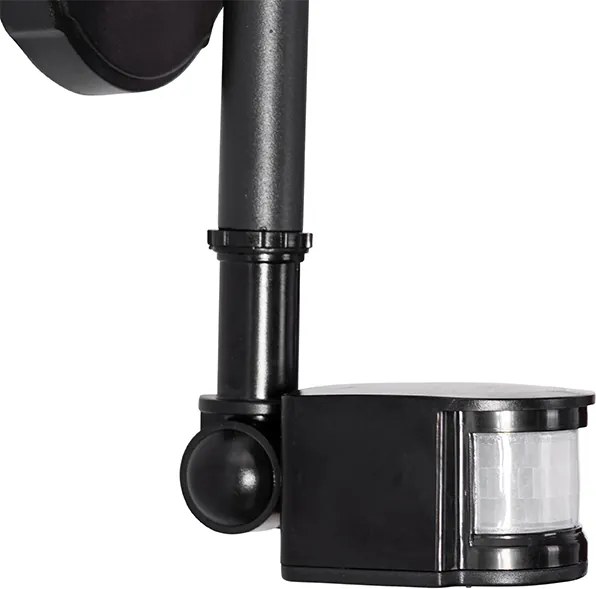 Candeeiro de parede exterior preto IP44 com sensor de movimento - Daphne