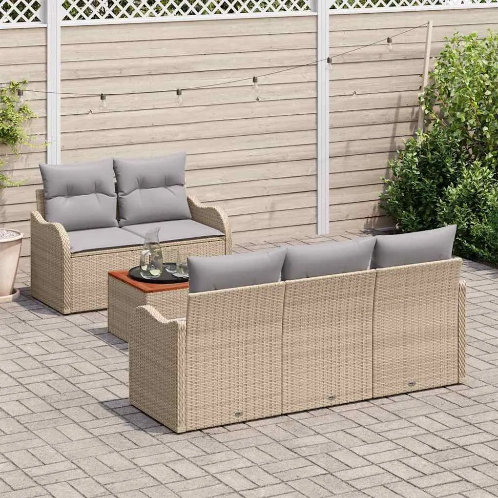 Conjunto de Sofá de Jardim de 6 Peças com Almofadas Bege em Rattan Sin