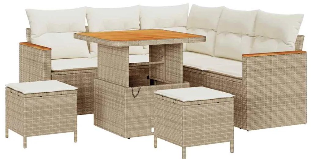 Conjunto de Sofá de Jardim de 8 Peças com Almofadas Bege Rattan Sintét