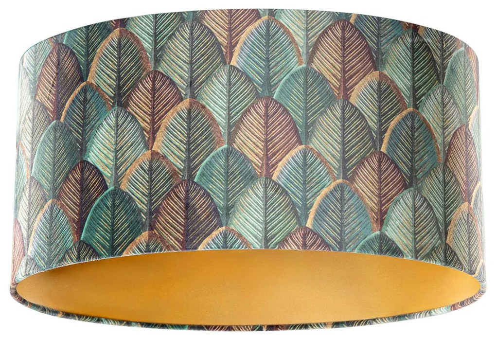 Abajur de Veludo com Design de Folhas e Interior Dourado Oval 50/33/25