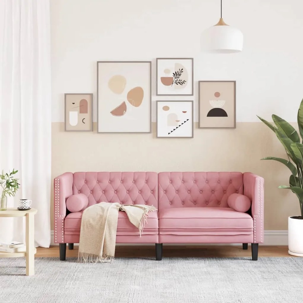 Sofá chesterfield com rolos 2 lugares veludo rosa