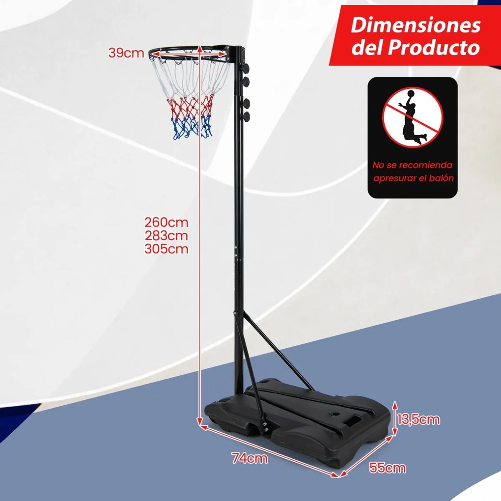 Suporte portátil para cesto de basquetebol Altura ajustável Sistema de baliza de basquetebol com base acolchoada 2 rodas lisas Preto