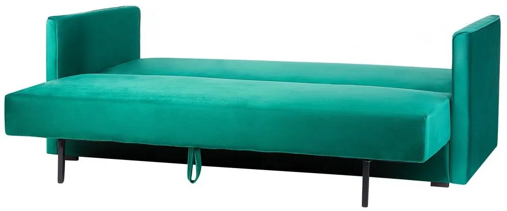 Sofá-cama de 3 lugares com arrumação em veludo verde esmeralda EKSJO Beliani