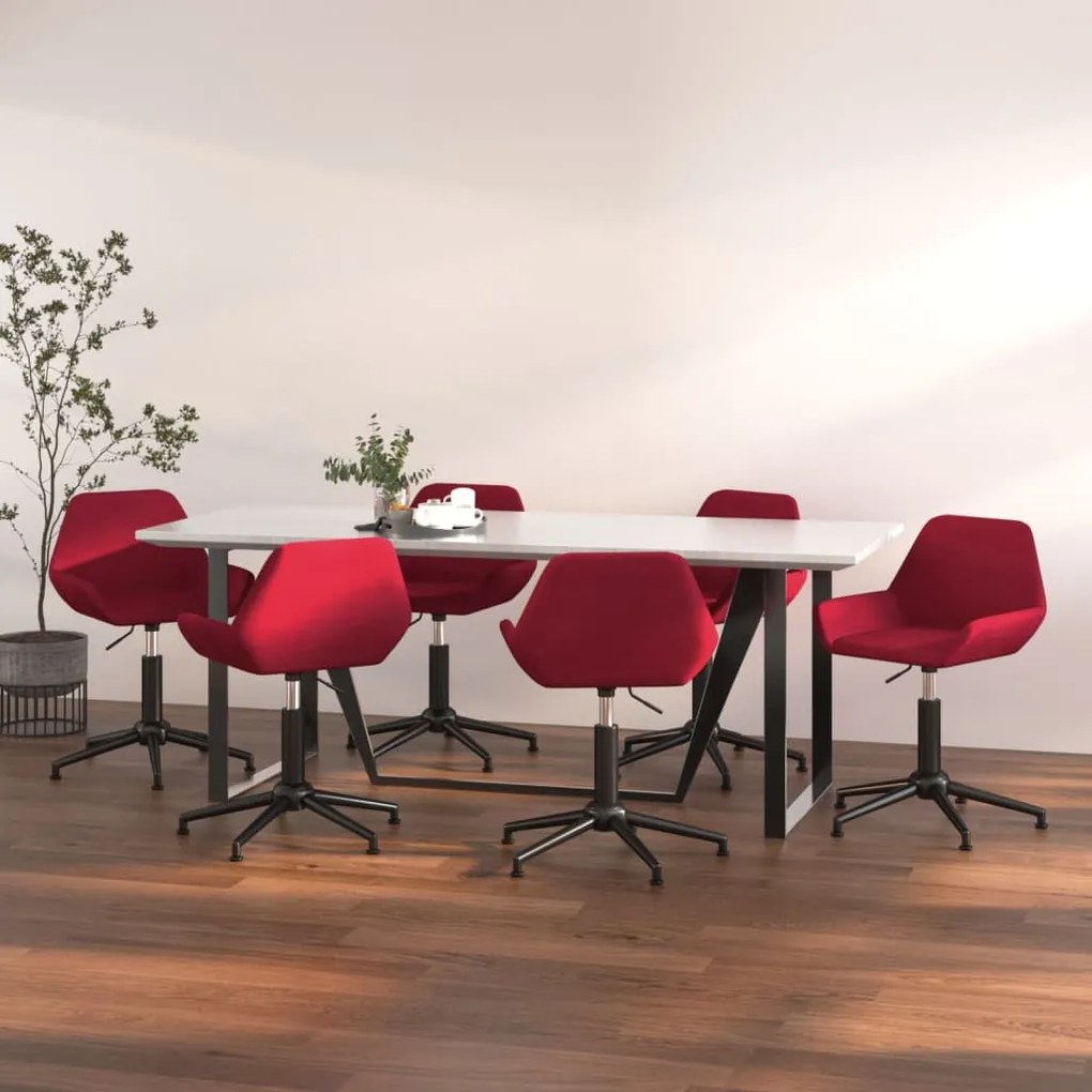 vidaXL Cadeiras de jantar giratórias 6 pcs veludo vermelho tinto