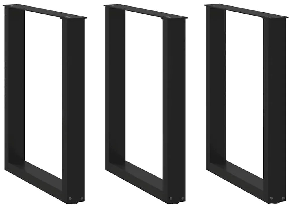 Pés para mesa de jantar em formato de U, 3 peças, preto, 70x(72-73) cm