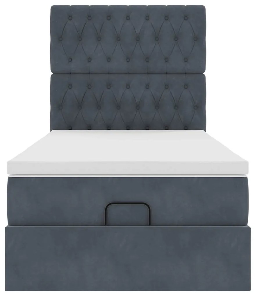 Estrutura cama otomana colchões 80x200cm veludo cinzento escuro