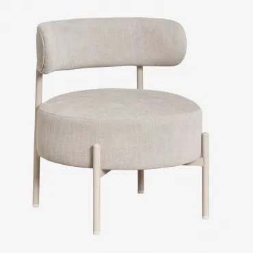 Poltrona Estofada Anisa Tapioca Bege & Tecido Chenille Branco Quebrado - Sklum