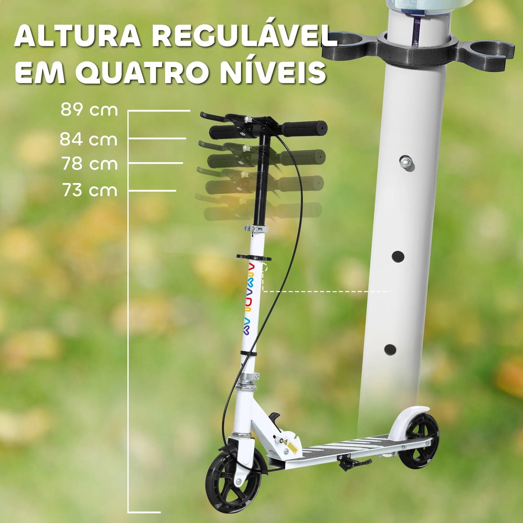 Trotinete Dobrável para Crianças de 3-8 Anos com Luzes LED Guiador com 4 Alturas Ajustáveis Travão Traseiro e de Mão 73x36x73-89 cm Branco