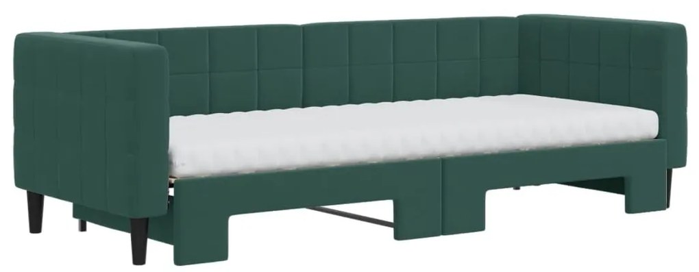 Sofá-cama c/ gavetão e colchões 80x200cm veludo verde-escuro