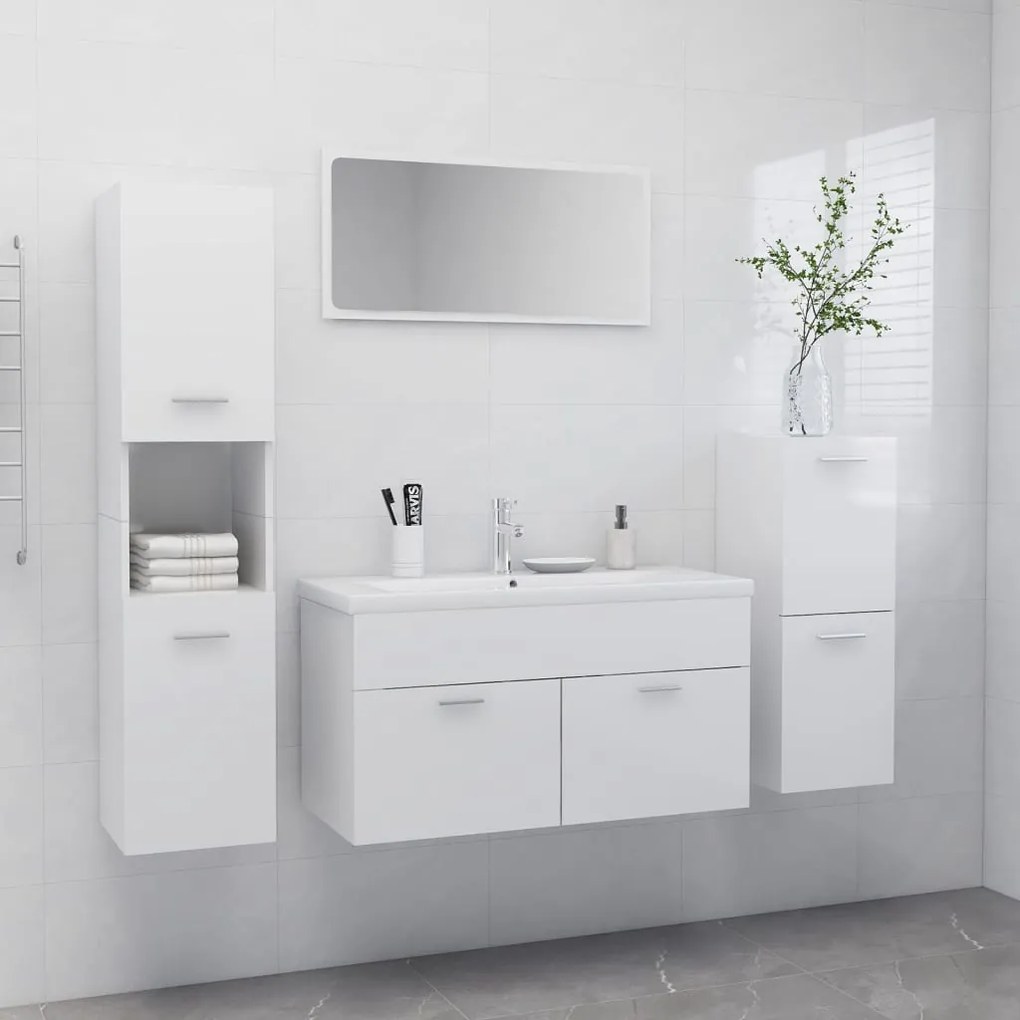 vidaXL Conj. móveis casa de banho derivados madeira branco brilhante