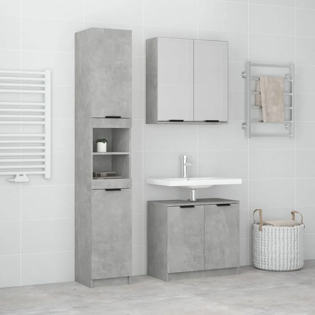 vidaXL 3 pcs conj. móveis casa banho derivados madeira cinza cimento