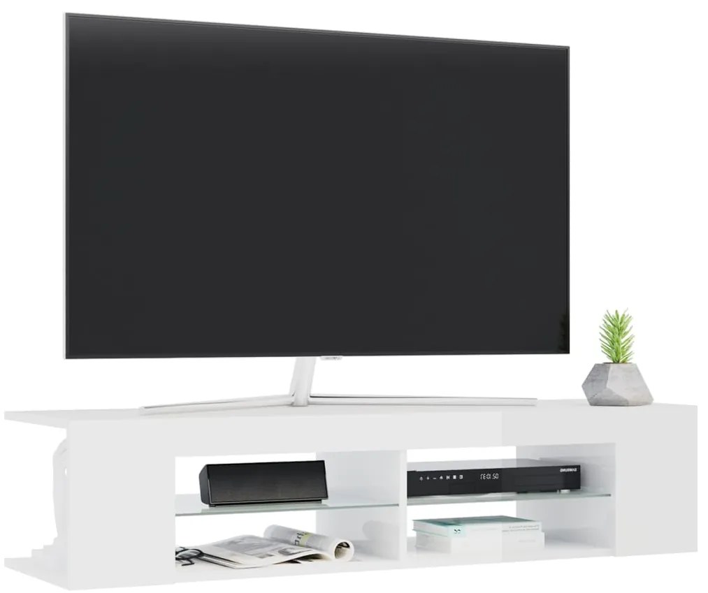 Móvel de TV com luzes LED 135x39x30 cm branco brilhante