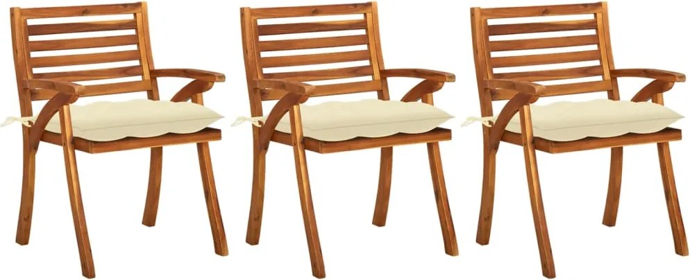 vidaXL Cadeiras de jantar jardim c/ almofadões 3 pcs madeira acácia