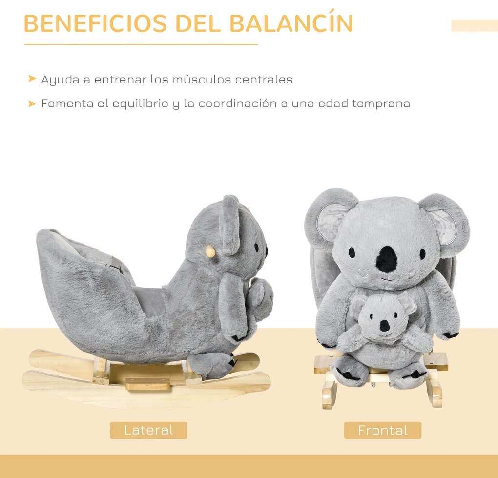 HOMCOM Baloiço Infantil com Forma de Coala com Fantoche para Bebés 18-