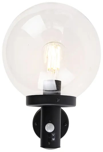 Candeeiro de parede exterior preto com vidro transparente incl. sensor de movimento - Sfera Moderno