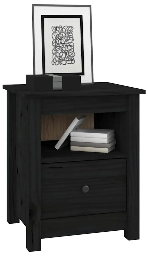 Mesas de cabeceira 2 pcs 40x35x49 cm pinho maciço preto