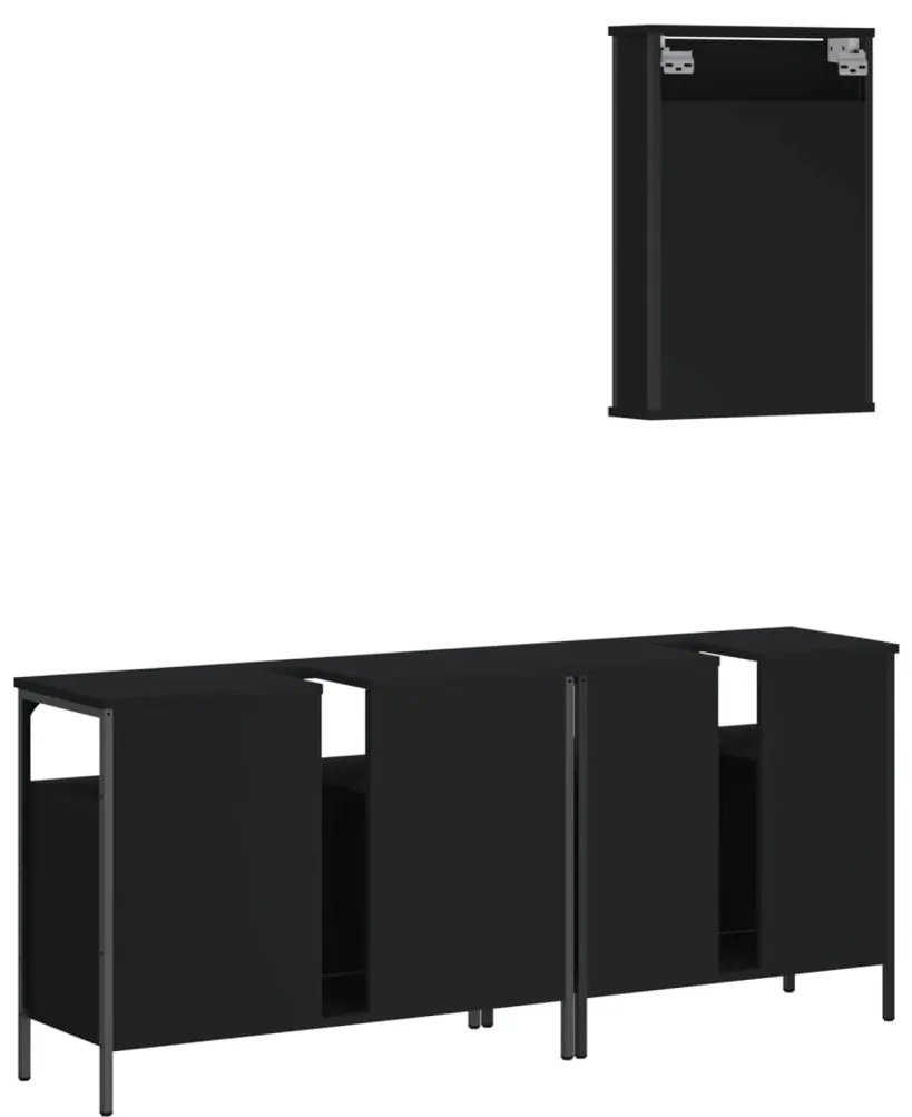 3 pcs conjunto móveis casa de banho derivados de madeira preto