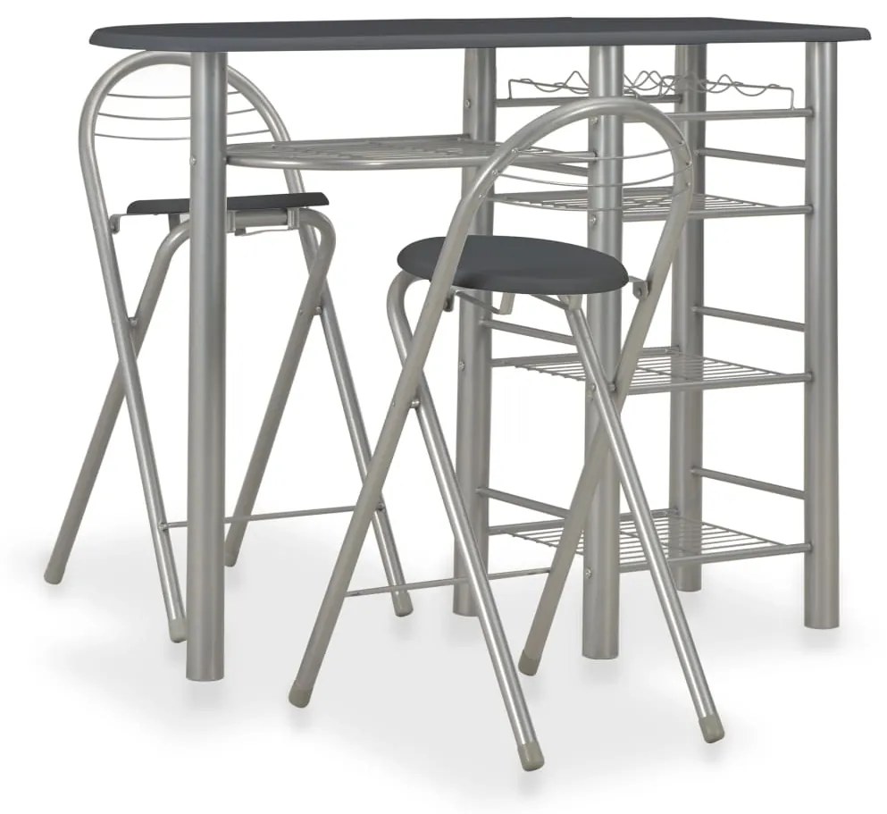 vidaXL 3 pcs conjunto de bar com prateleiras madeira e aço preto