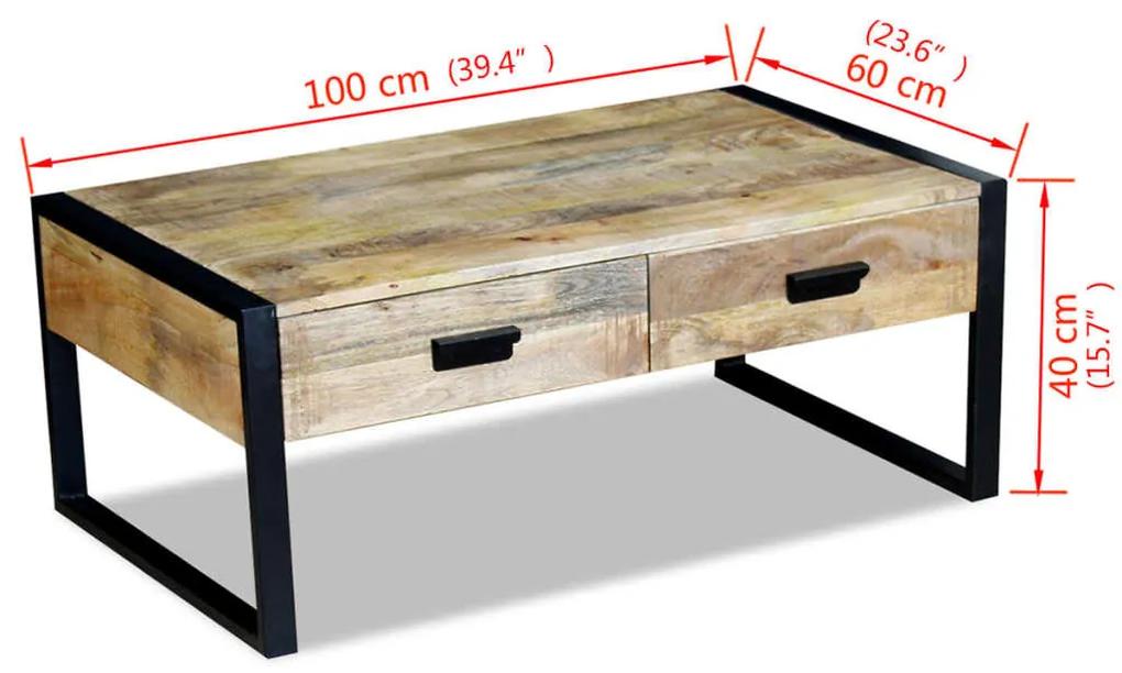 Mesa centro 2 gavetas madeira de manga sólida 100x60x40 cm