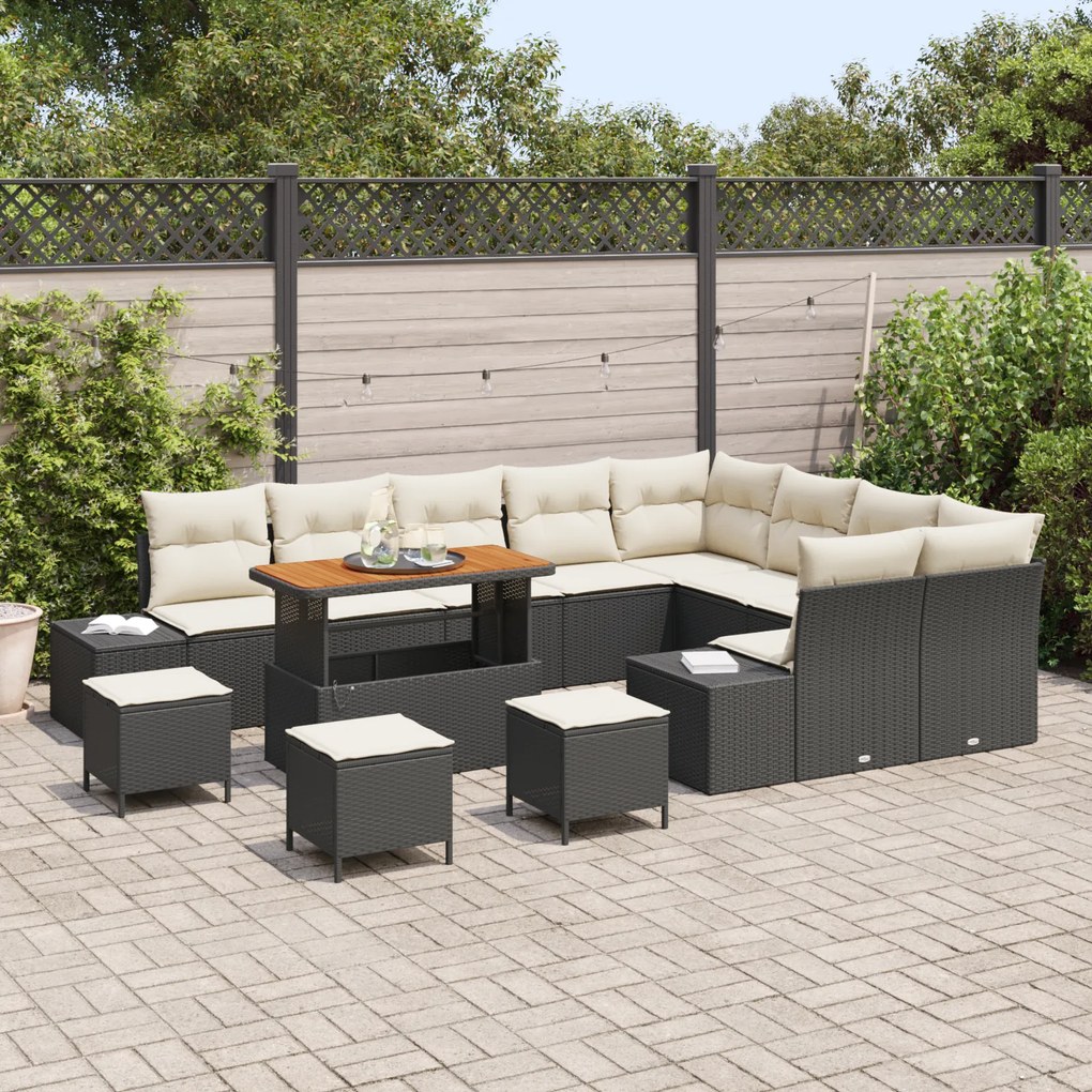 Conjunto de Sofás de Jardim de 13 Peças com Almofadas Preto Rattan PE