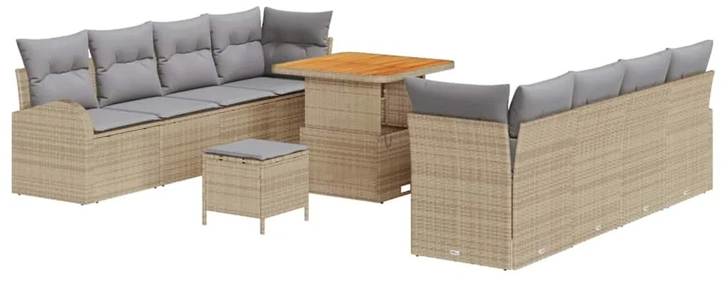 Conjunto de Sofá de Jardim com Almofadas Bege Rattan e Acácia