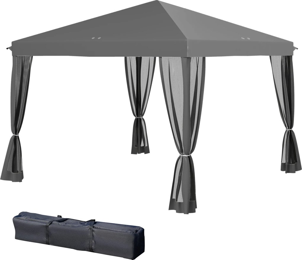 Tenda pop-up dobrável 3 x 3 m com 4 redes mosquiteiras + saco de transporte cinzento
