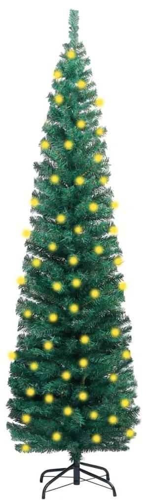 3077752 vidaXL Árvore de Natal artificial fina LED e suporte 210 cm PVC verde