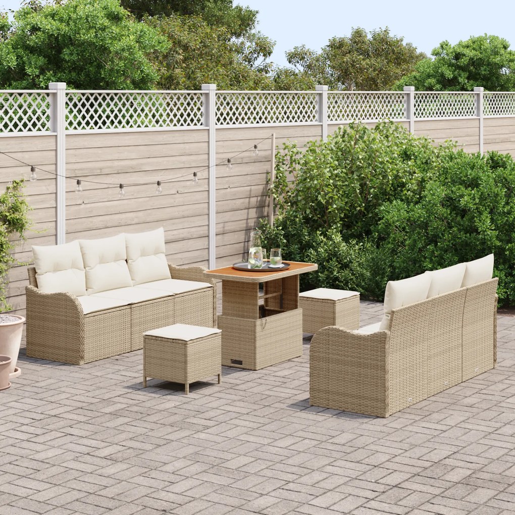 Conjunto de Sofá de Jardim vidaXL 9 Peças com Almofadas Bege Poliratta