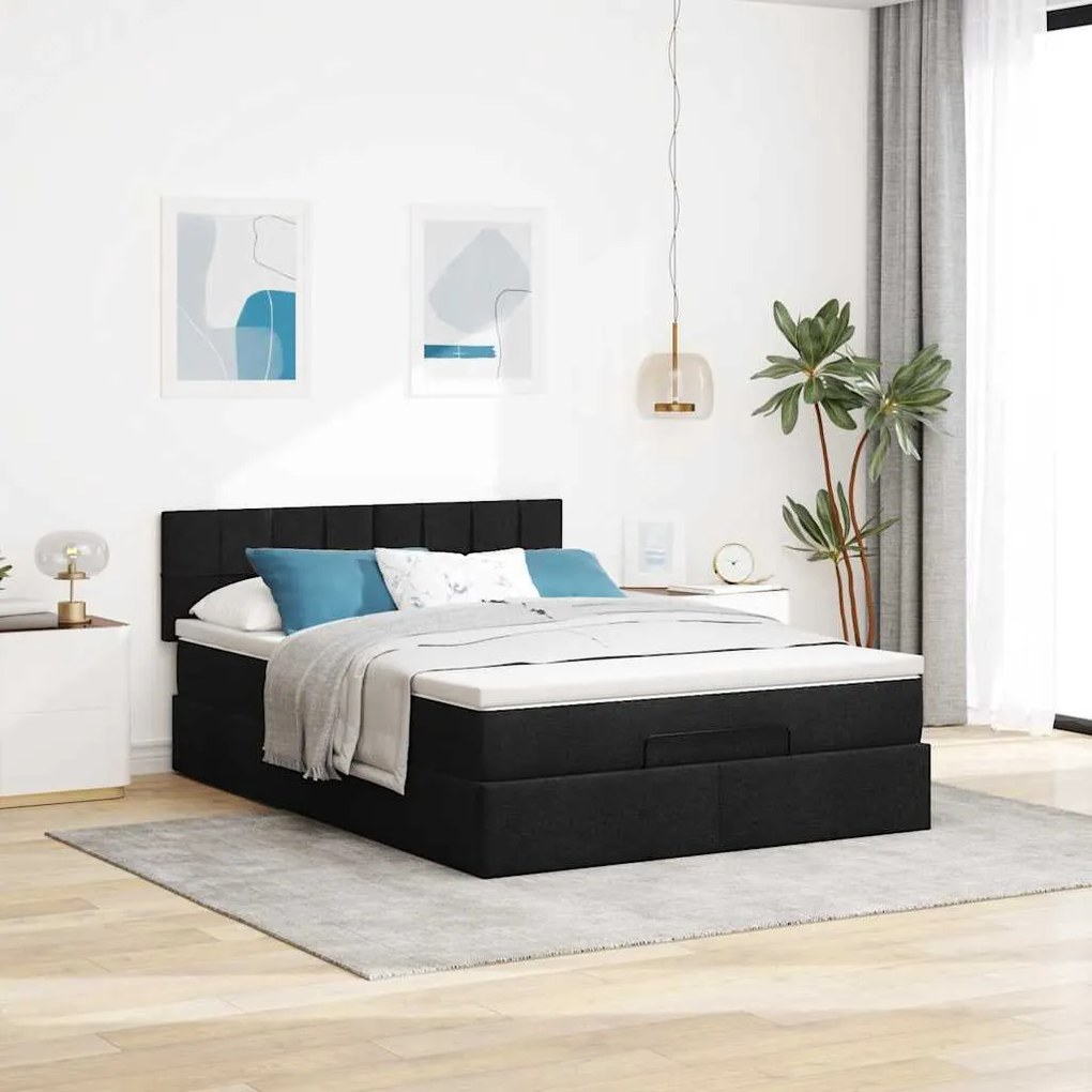 Cama otomana com colchão 140x190 cm tecido preto